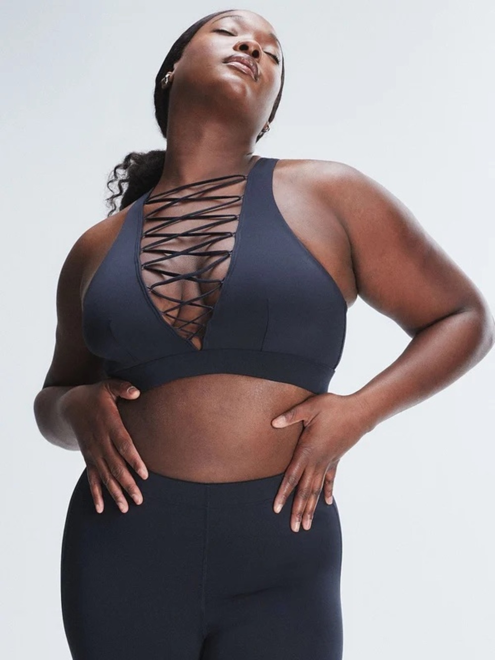 Savage X Fenty Black Lace-Up Deep V Sports Bralette